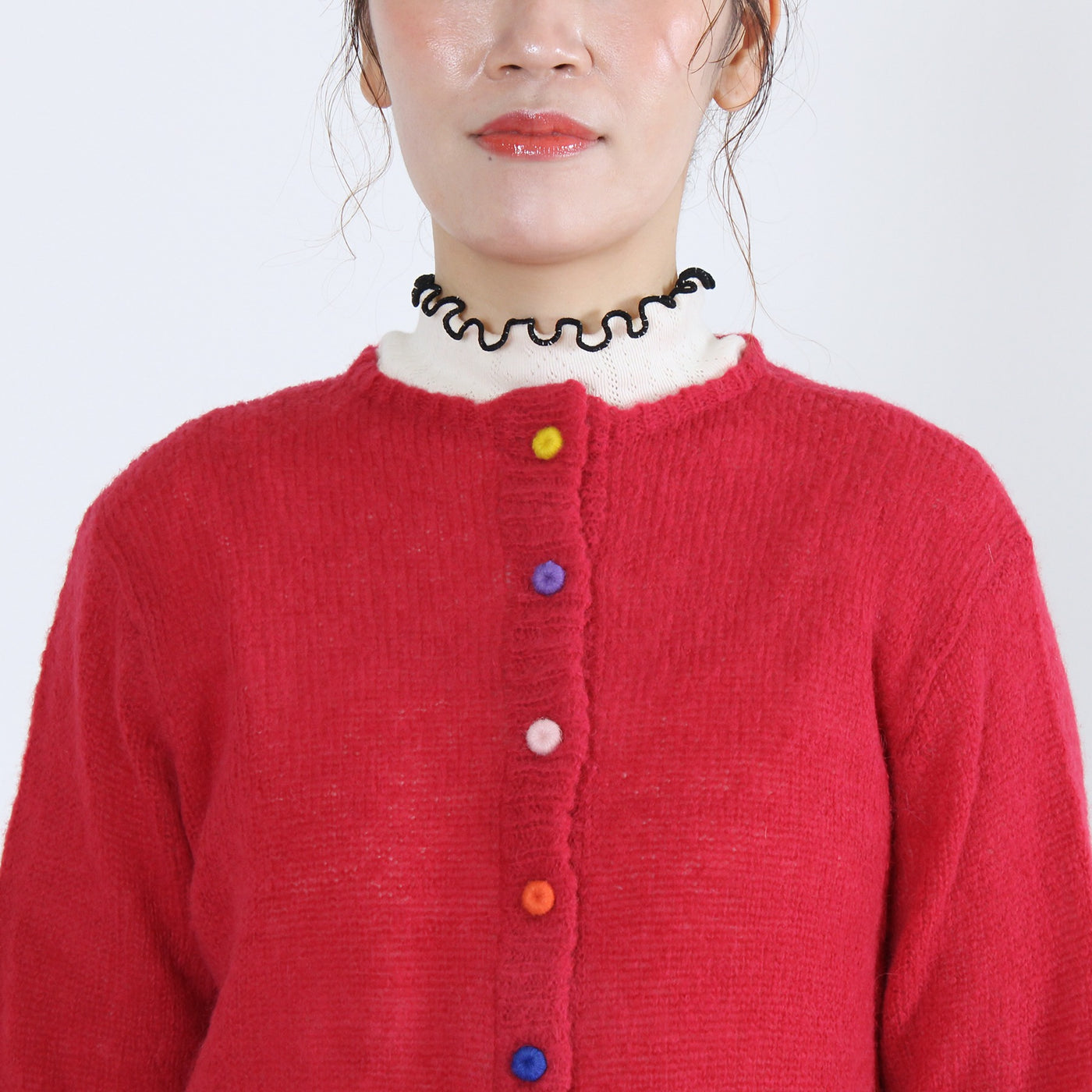 アルパカウール混 カラフル釦ニットカーディガン ペルー産ベビーアルパカニット使用