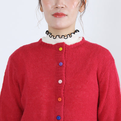 アルパカウール混 カラフル釦ニットカーディガン ペルー産ベビーアルパカニット使用