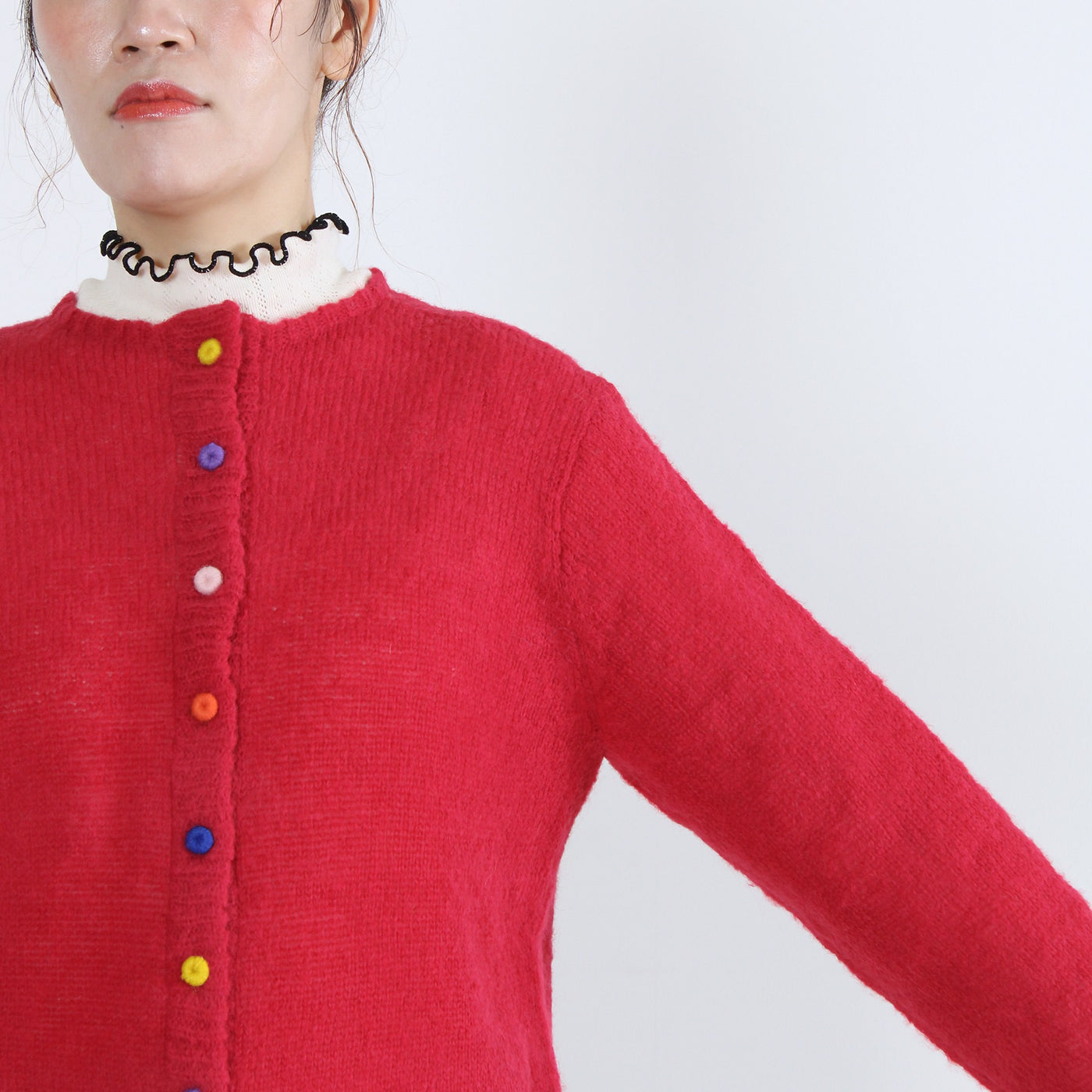 アルパカウール混 カラフル釦ニットカーディガン ペルー産ベビーアルパカニット使用