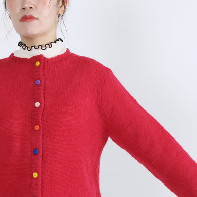 アルパカウール混 カラフル釦ニットカーディガン ペルー産ベビーアルパカニット使用