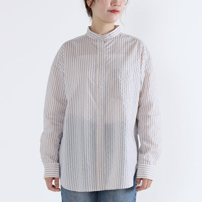 バンドカラー 刺繍釦シャツ 綿ナイロン使用