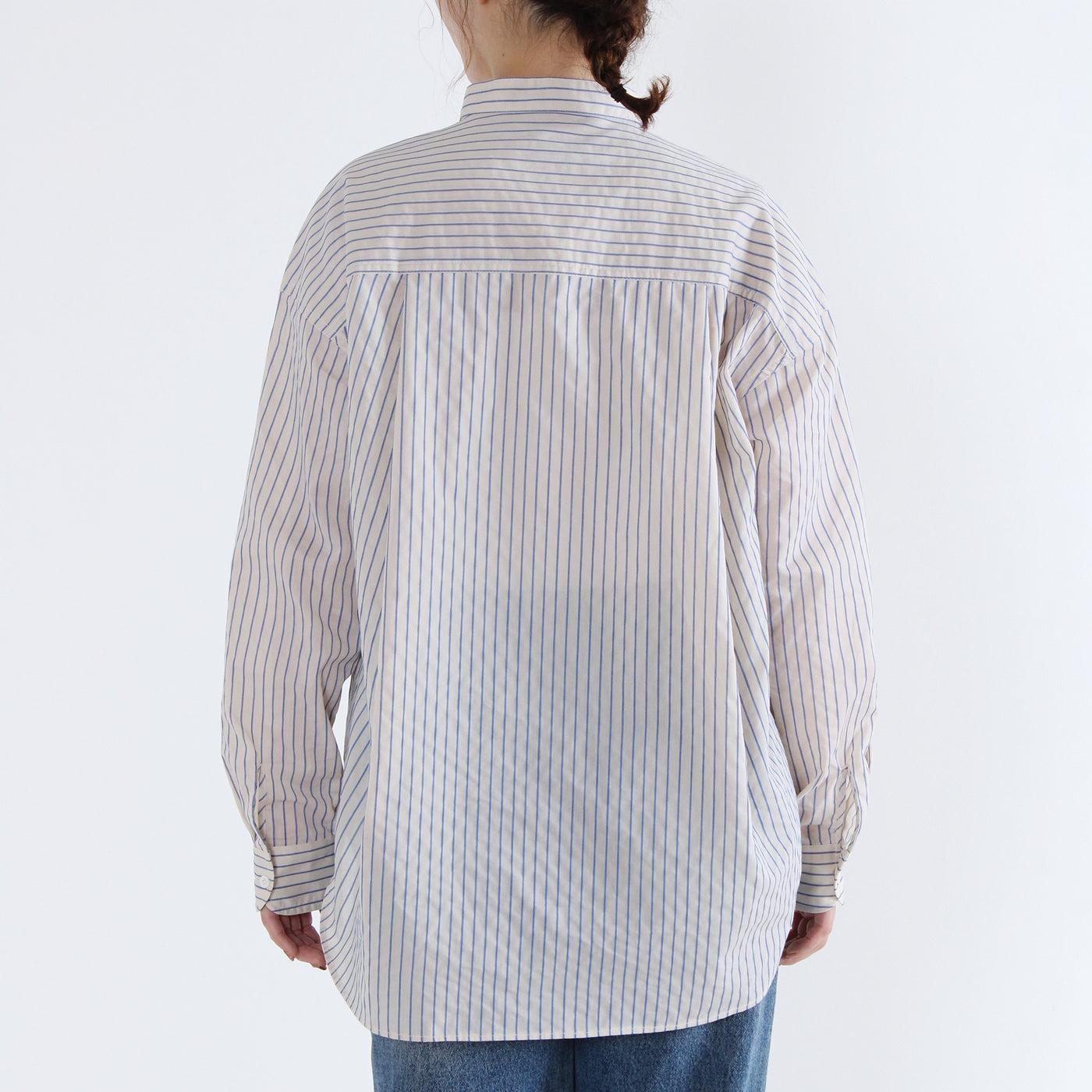 バンドカラー 刺繍釦シャツ 綿ナイロン使用