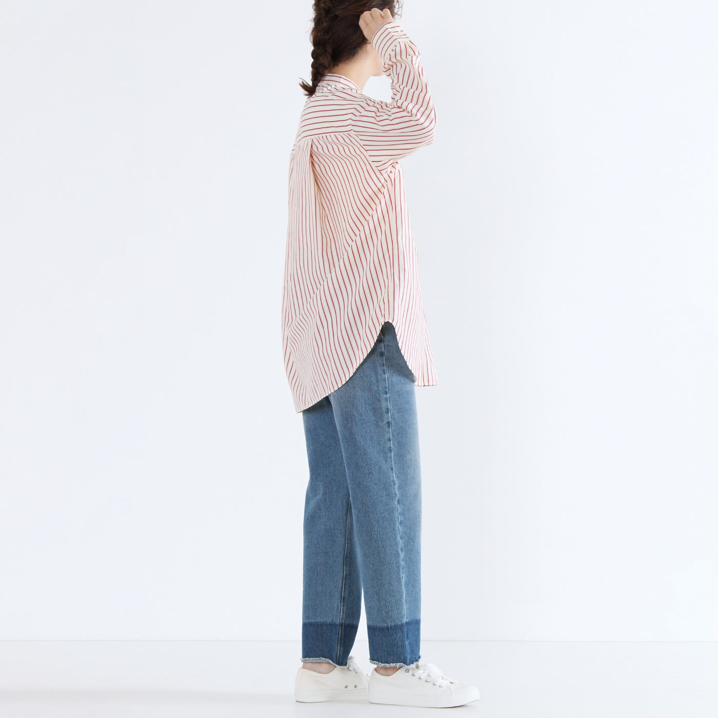 バンドカラー 刺繍釦シャツ 綿ナイロン使用
