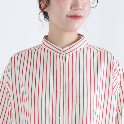 バンドカラー 刺繍釦シャツ 綿ナイロン使用