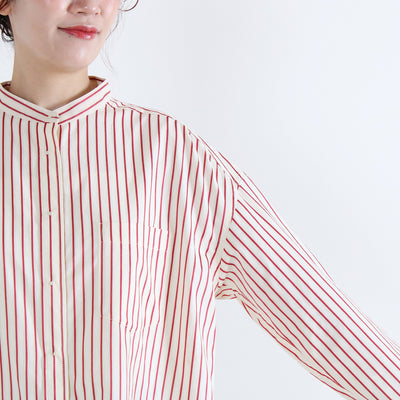 バンドカラー 刺繍釦シャツ 綿ナイロン使用