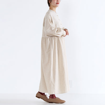 綿麻レーヨン ダブルボタンワンピース 花柄ジャガード生地使用