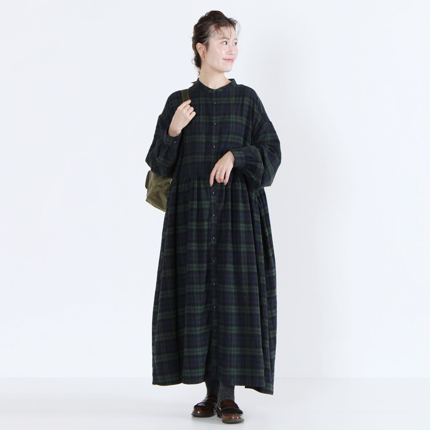 綿100% ギャザーワンピース 起毛チェック使用