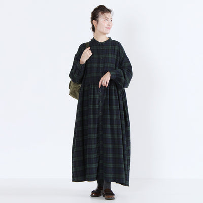 綿100% ギャザーワンピース 起毛チェック使用