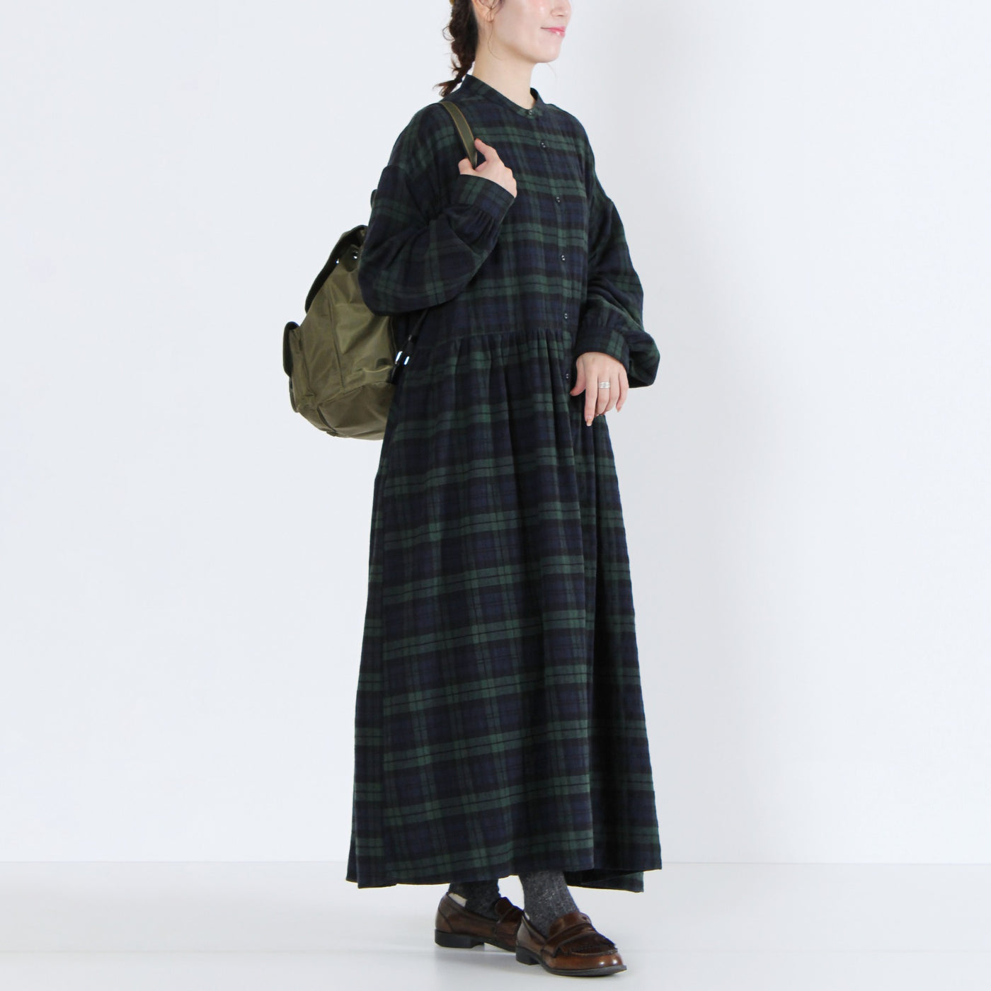 綿100% ギャザーワンピース 起毛チェック使用