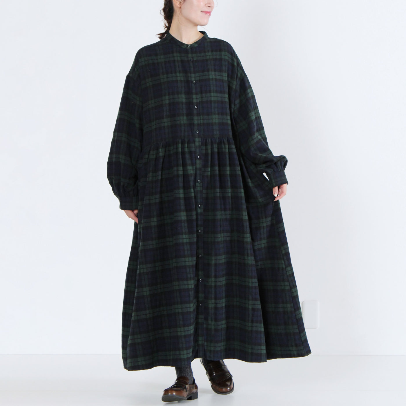 綿100% ギャザーワンピース 起毛チェック使用