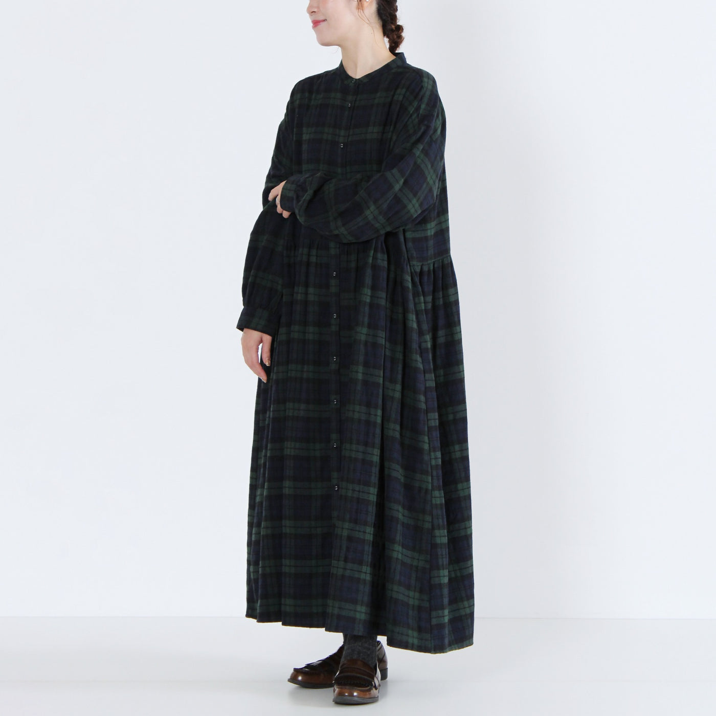 綿100% ギャザーワンピース 起毛チェック使用