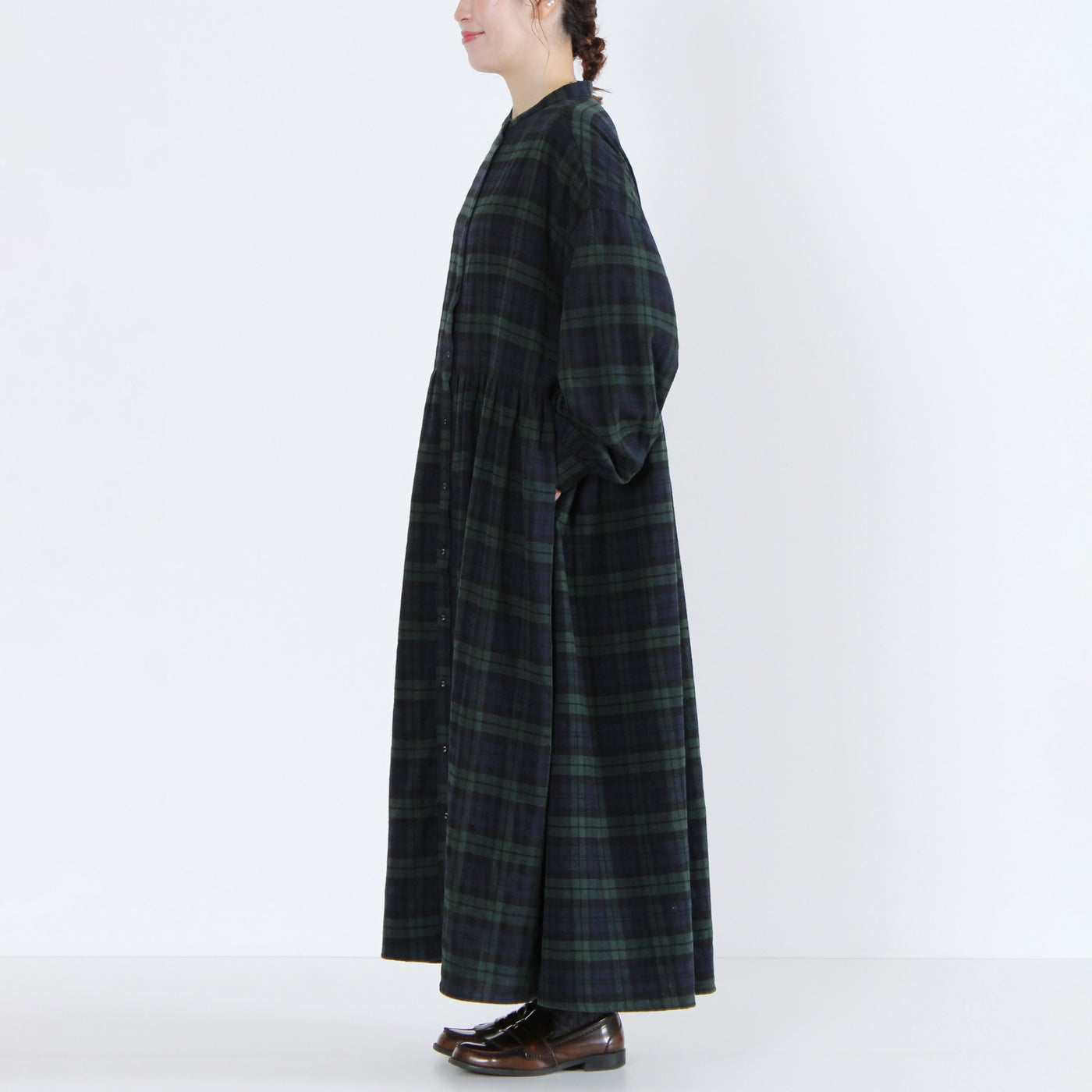 綿100% ギャザーワンピース 起毛チェック使用