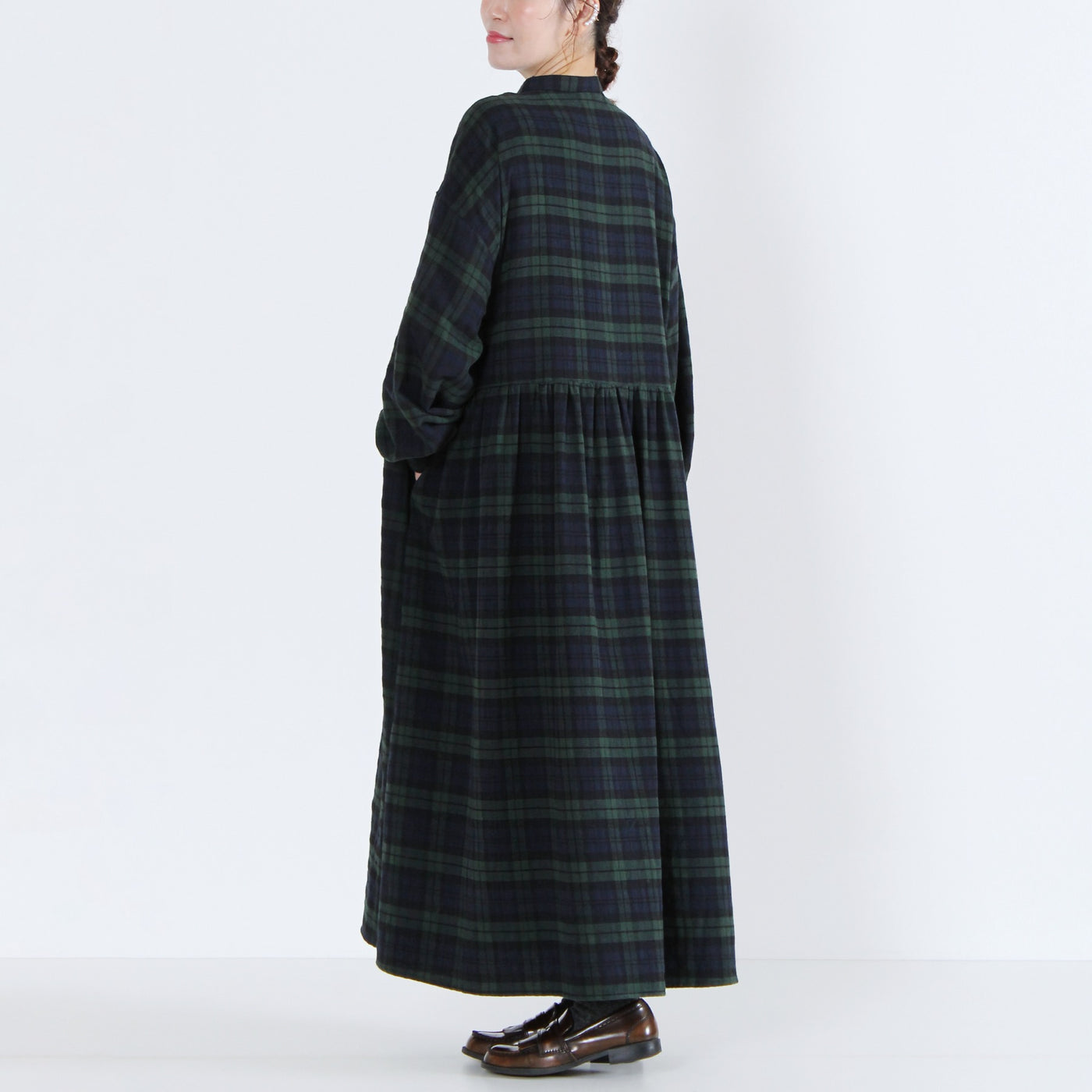 綿100% ギャザーワンピース 起毛チェック使用