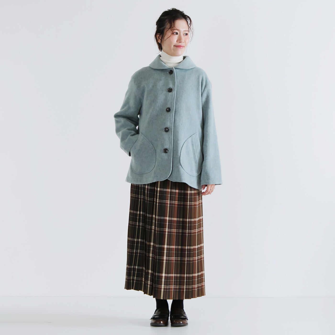 綿カシミヤ混 無地タートルニットプルオーバー