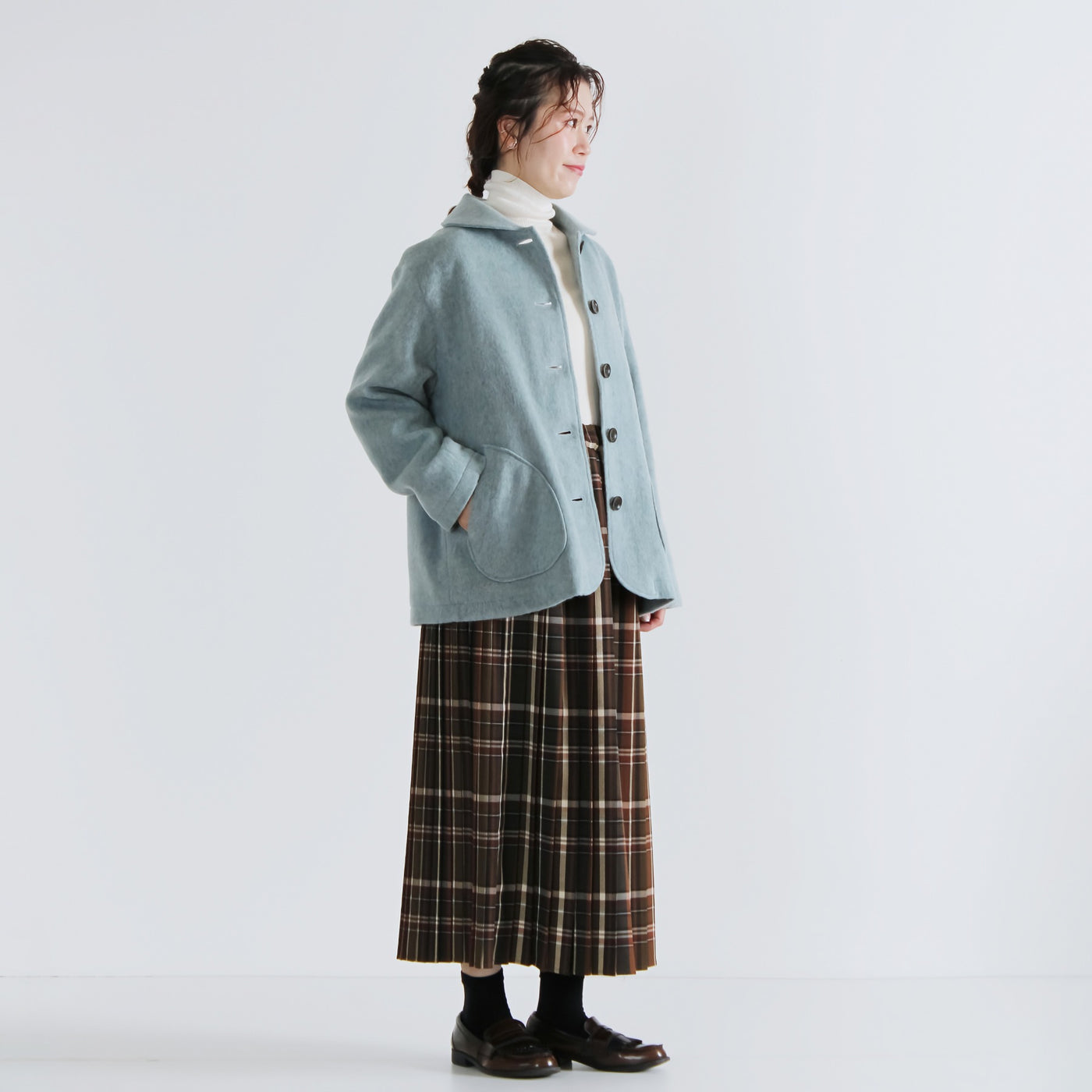 綿カシミヤ混 無地タートルニットプルオーバー