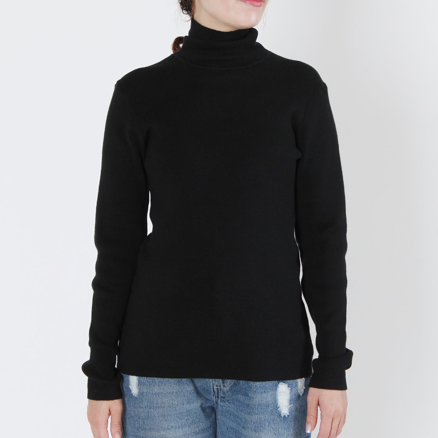 綿カシミヤ混 無地タートルニットプルオーバー