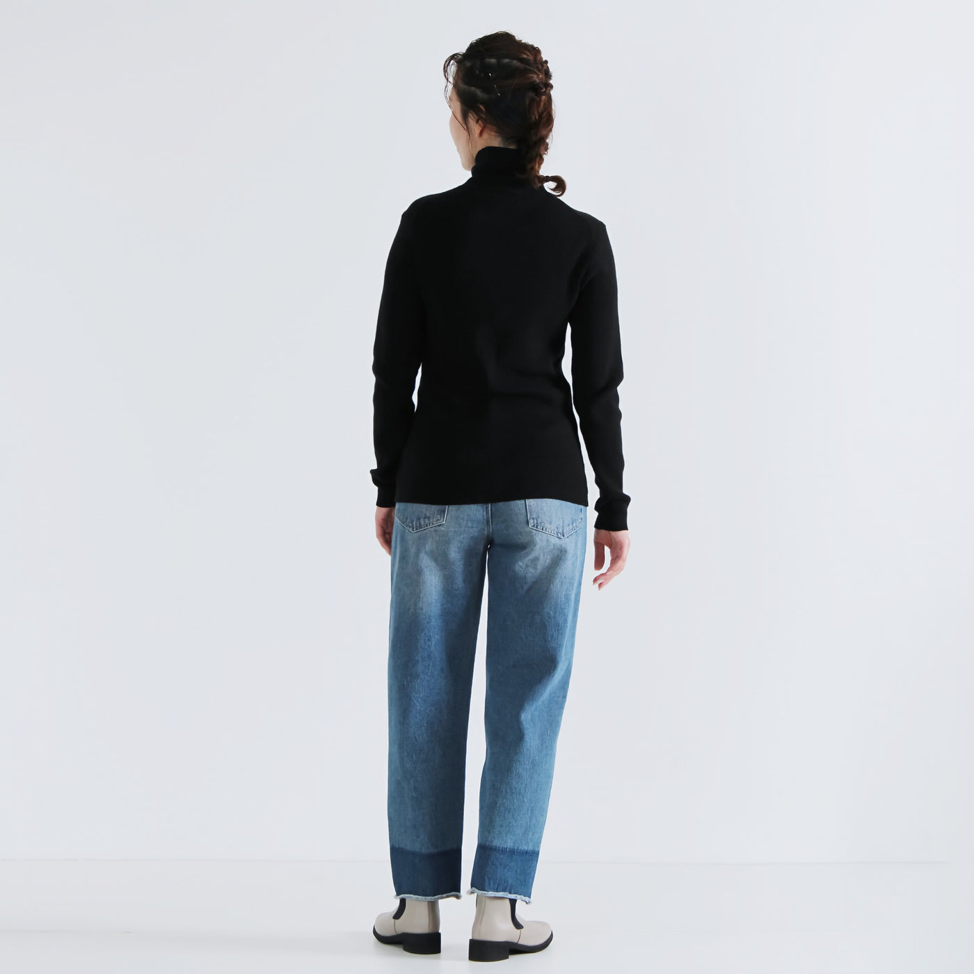 綿カシミヤ混 無地タートルニットプルオーバー