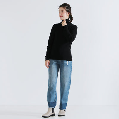 綿カシミヤ混 無地タートルニットプルオーバー