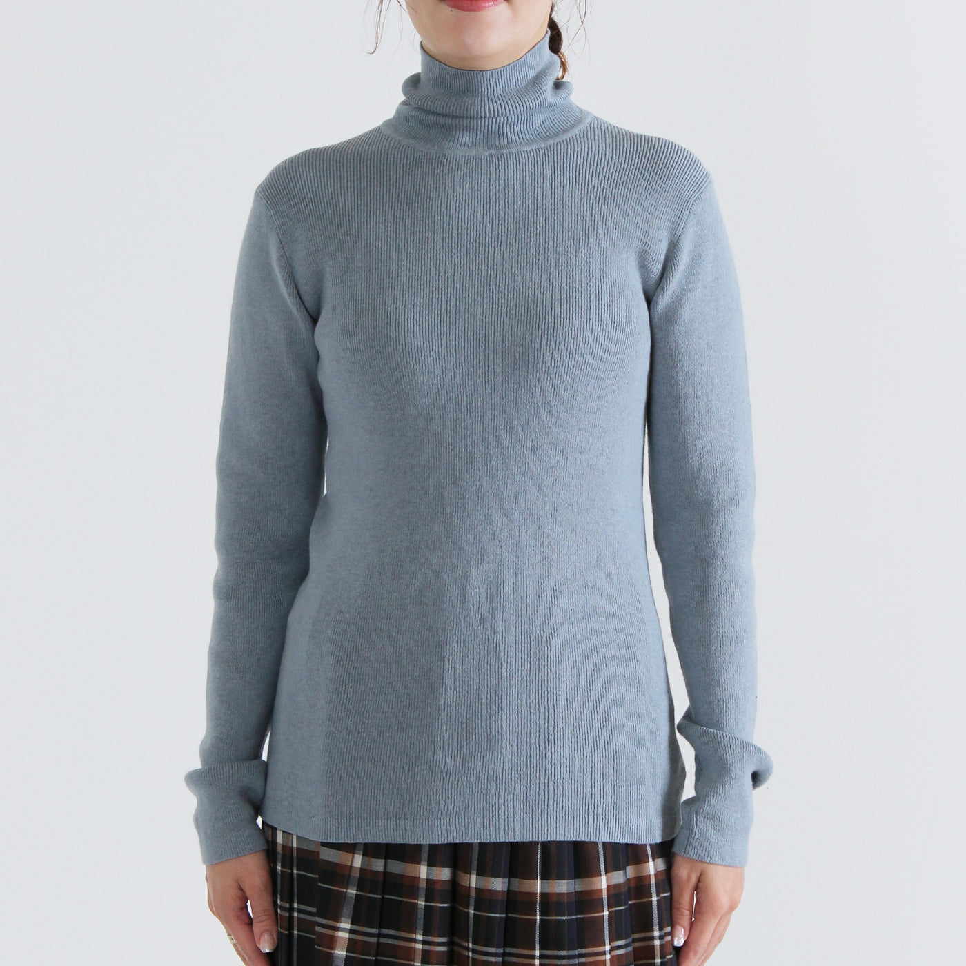 綿カシミヤ混 無地タートルニットプルオーバー