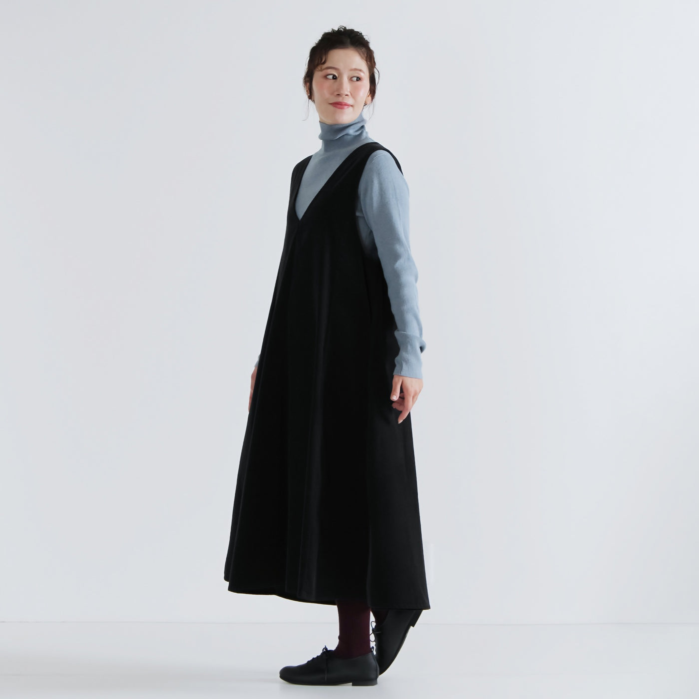 綿カシミヤ混 無地タートルニットプルオーバー