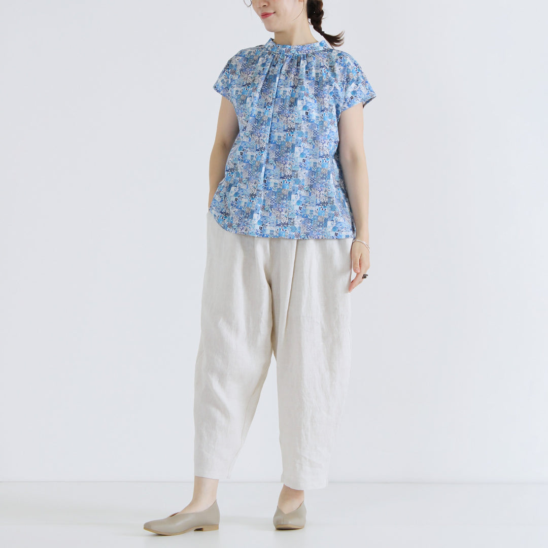 リバティ　タナローン　タックフレンチブラウス　モーティマー　モリス sosotto／LIBERTYタナローンスタンドカラーフレンチブラウス