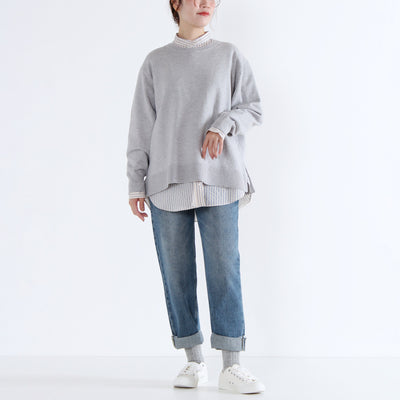 綿カシミヤ混 クルーネックプルオーバー ハイゲージ天竺使用