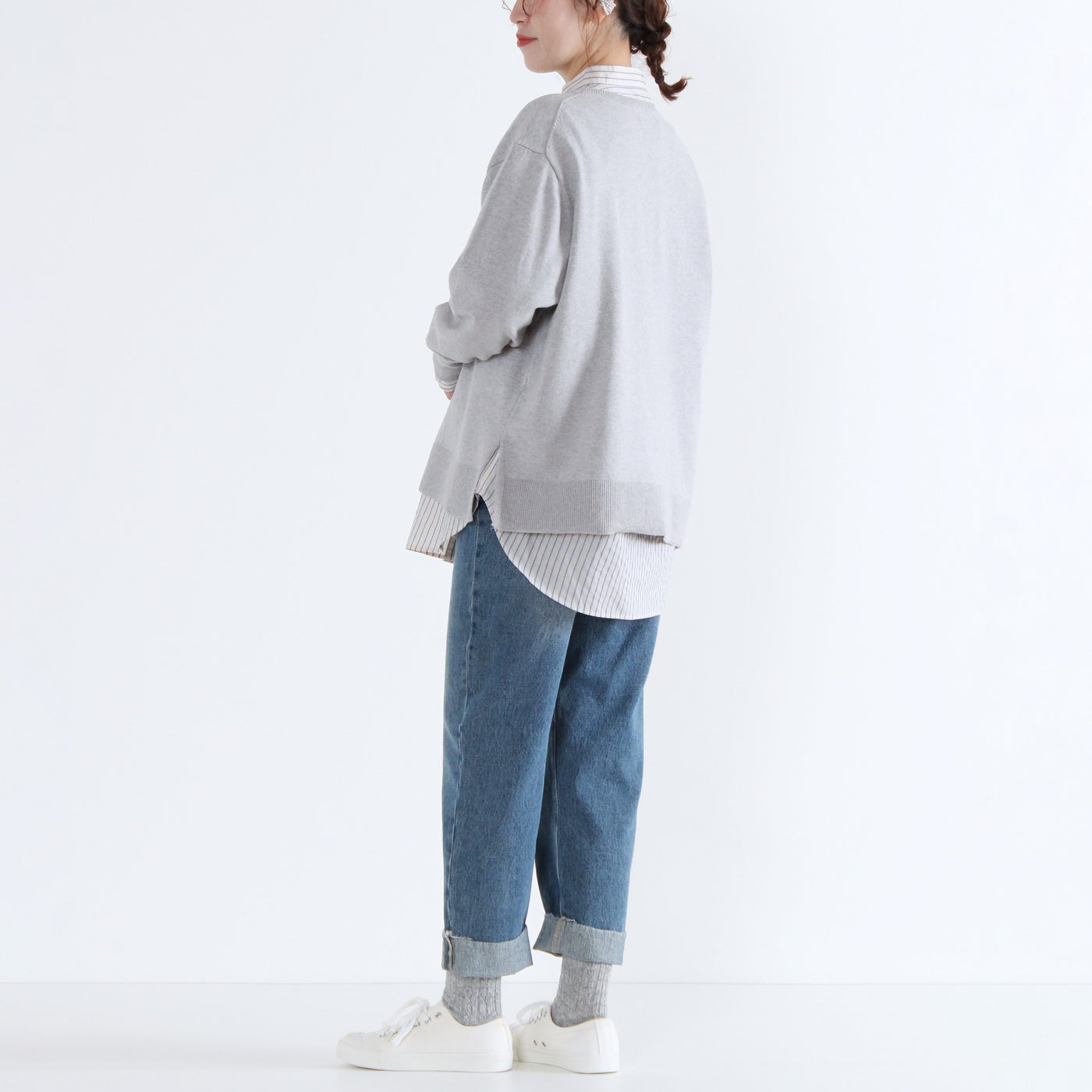 綿カシミヤ混 クルーネックプルオーバー ハイゲージ天竺使用