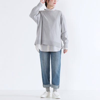 綿カシミヤ混 クルーネックプルオーバー ハイゲージ天竺使用