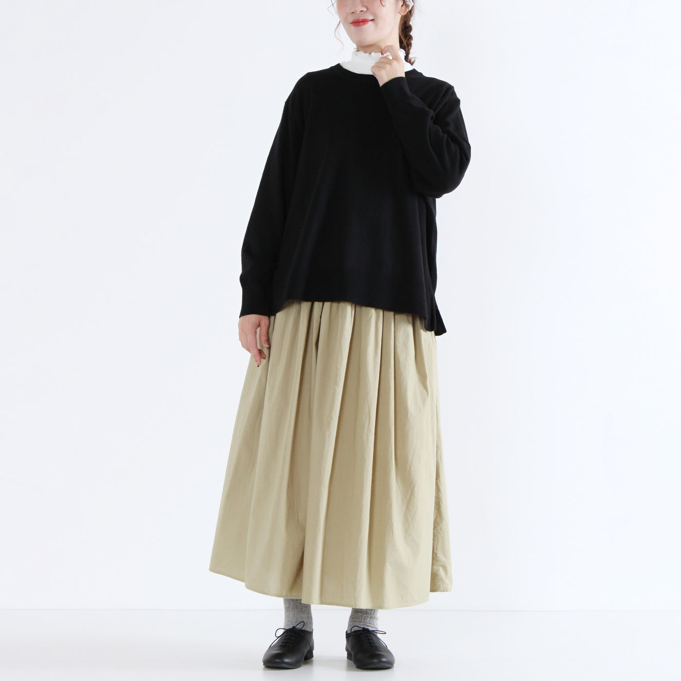 綿カシミヤ混 クルーネックプルオーバー ハイゲージ天竺使用