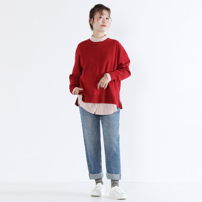 綿カシミヤ混 クルーネックプルオーバー ハイゲージ天竺使用