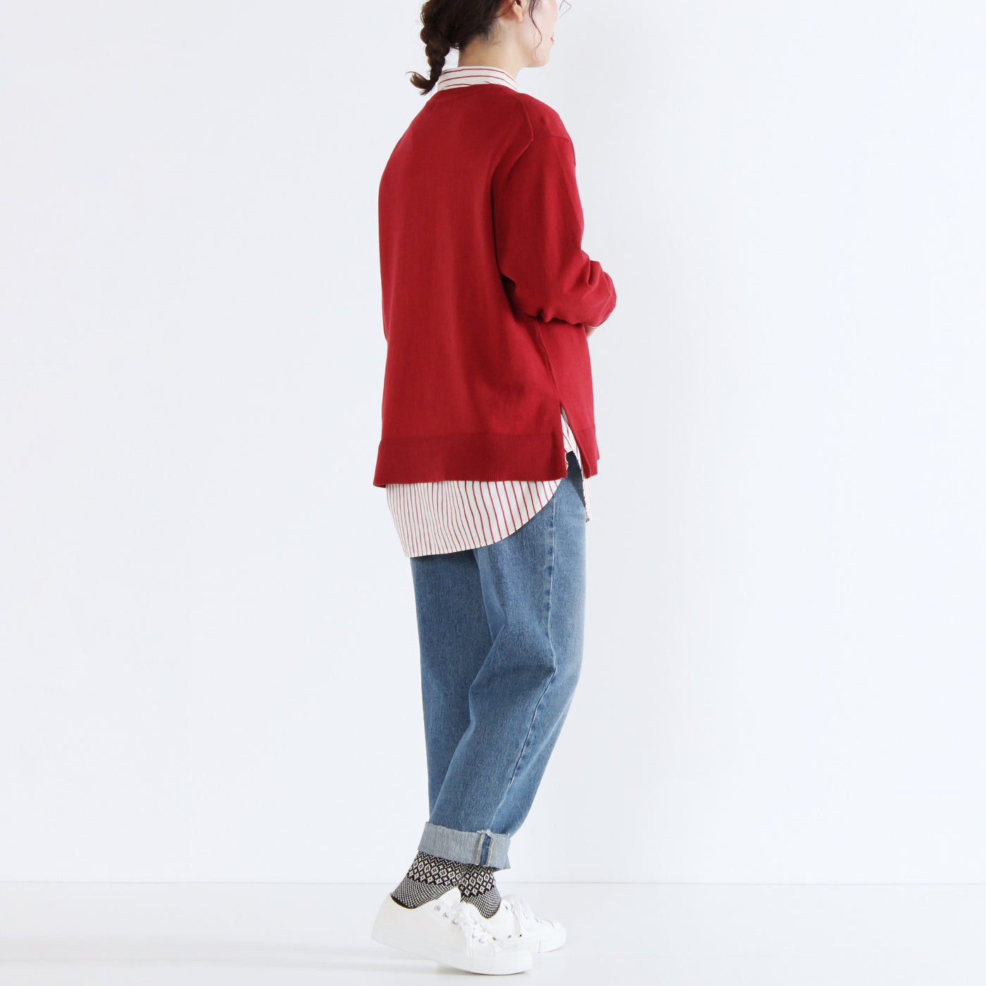 綿カシミヤ混 クルーネックプルオーバー ハイゲージ天竺使用