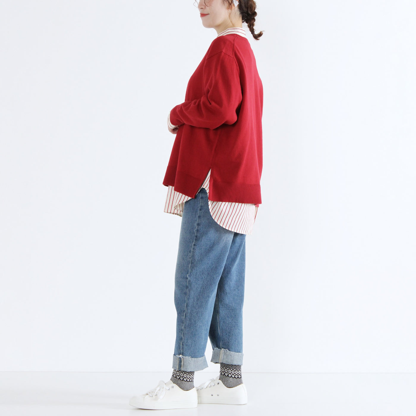 綿カシミヤ混 クルーネックプルオーバー ハイゲージ天竺使用