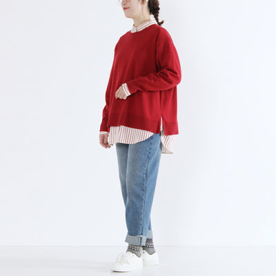 綿カシミヤ混 クルーネックプルオーバー ハイゲージ天竺使用