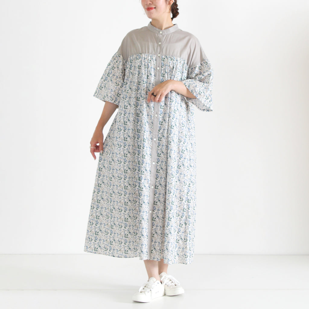 sosotto ソソット LIBERTY 日本製 綿100% ギャザー切替6分袖ワンピース
