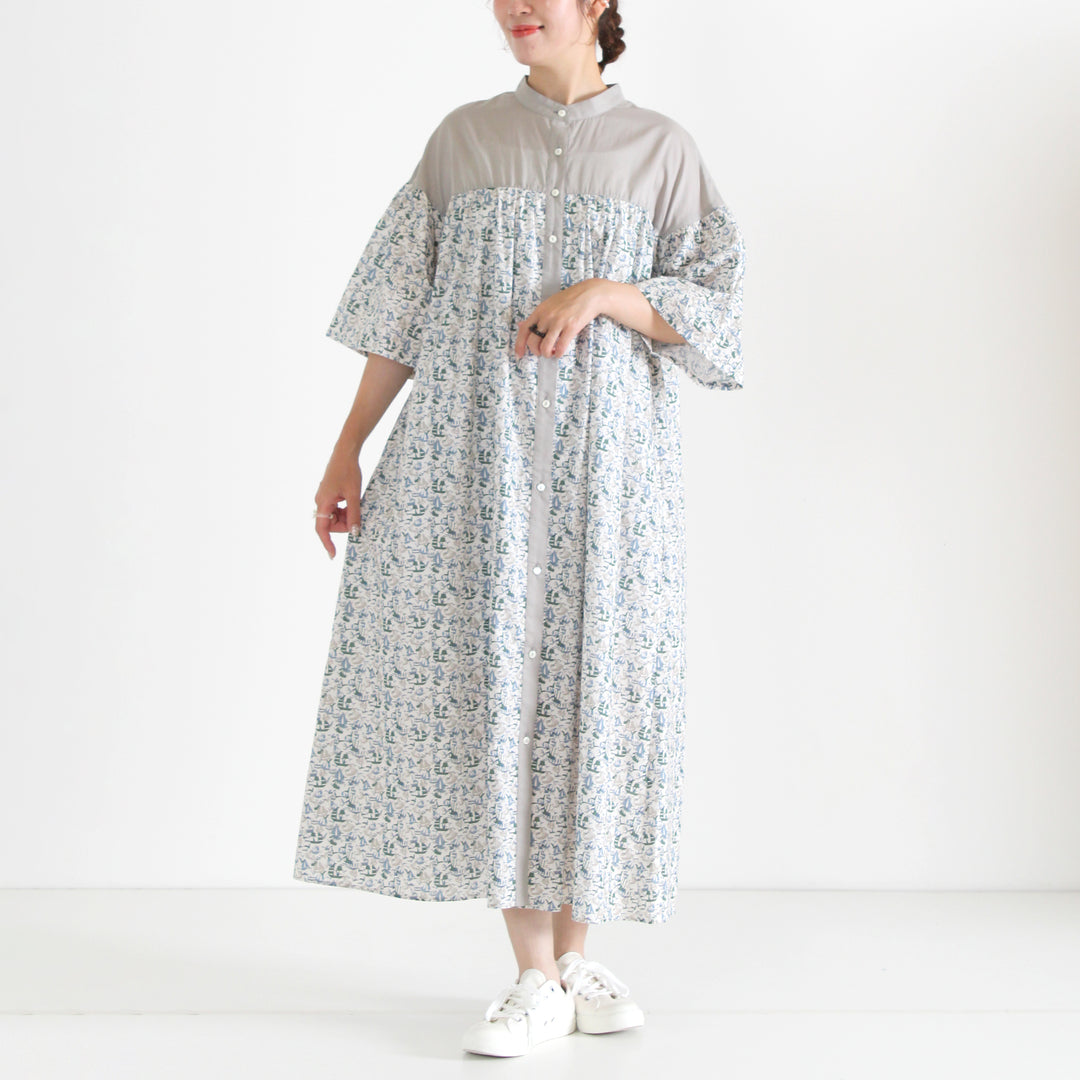 sosotto ソソット LIBERTY 日本製 綿100% ギャザー切替6分袖ワンピース