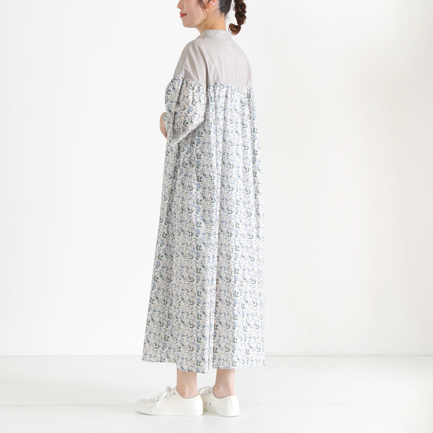 sosotto ソソット LIBERTY 日本製 綿100% ギャザー切替6分袖ワンピース
