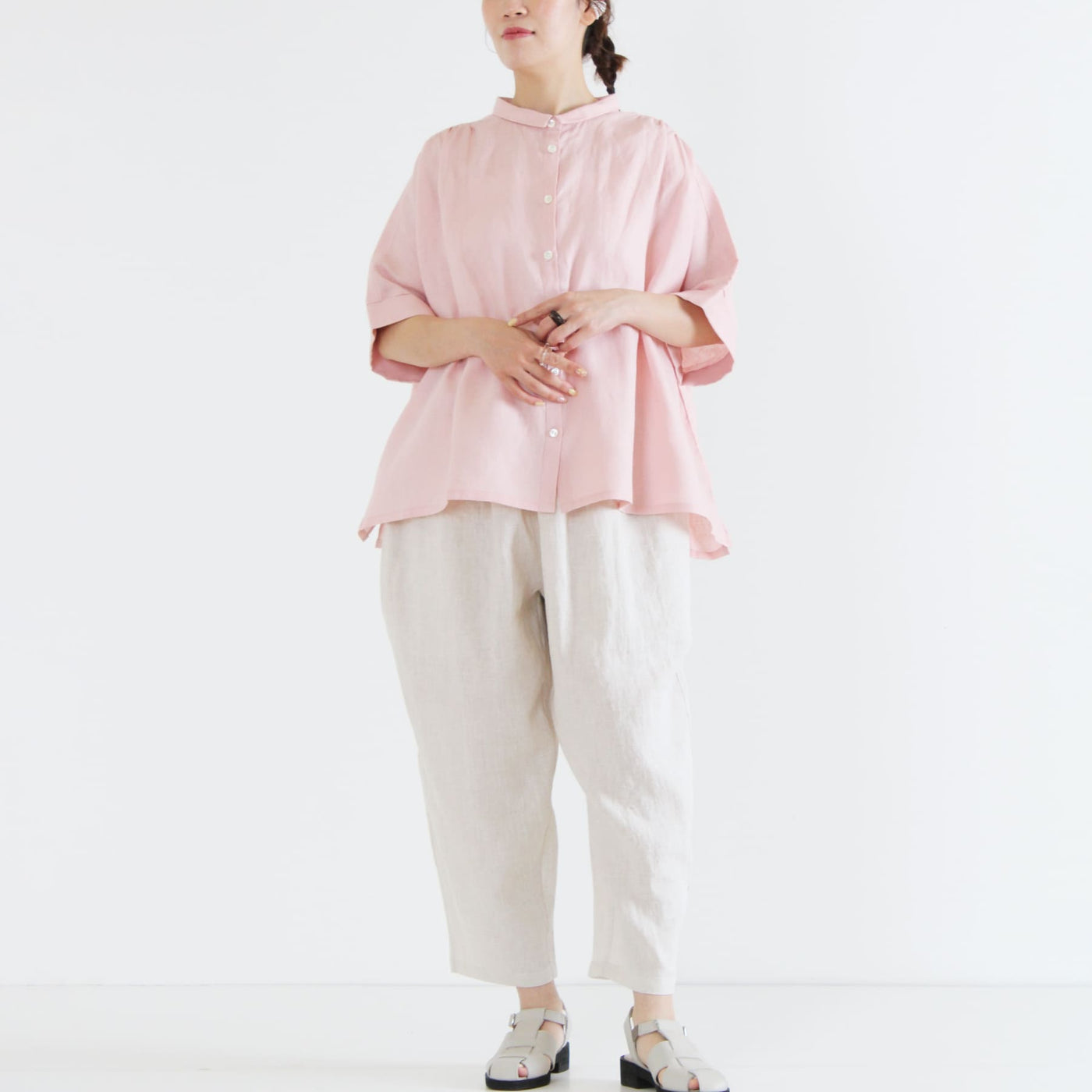 麻100% ista-ire定番パンツ 平織りリネン使用