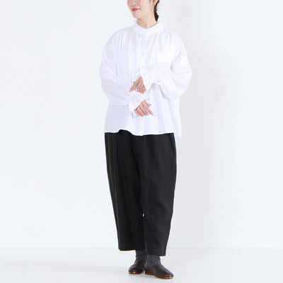 麻100% フリルカラーブラウス 強撚リネン使用