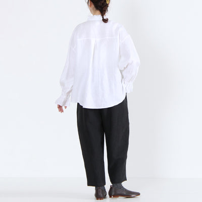 麻100% フリルカラーブラウス 強撚リネン使用