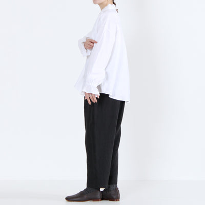 麻100% フリルカラーブラウス 強撚リネン使用