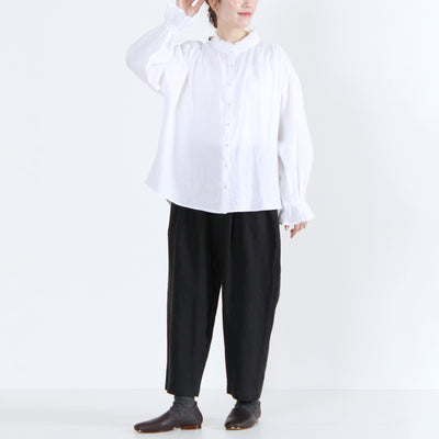 麻100% フリルカラーブラウス 強撚リネン使用