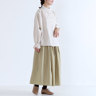 麻100% フリルカラーブラウス 強撚リネン使用