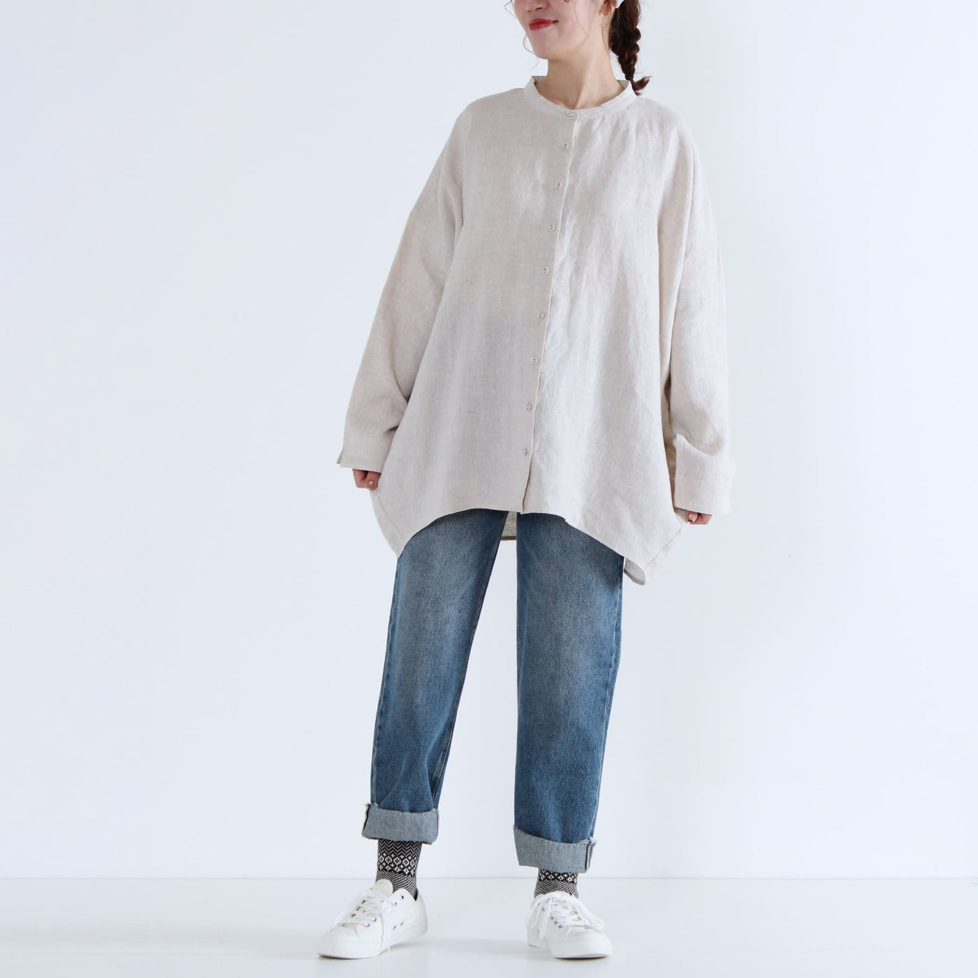 麻100% コクーンシャツ 強撚リネン使用