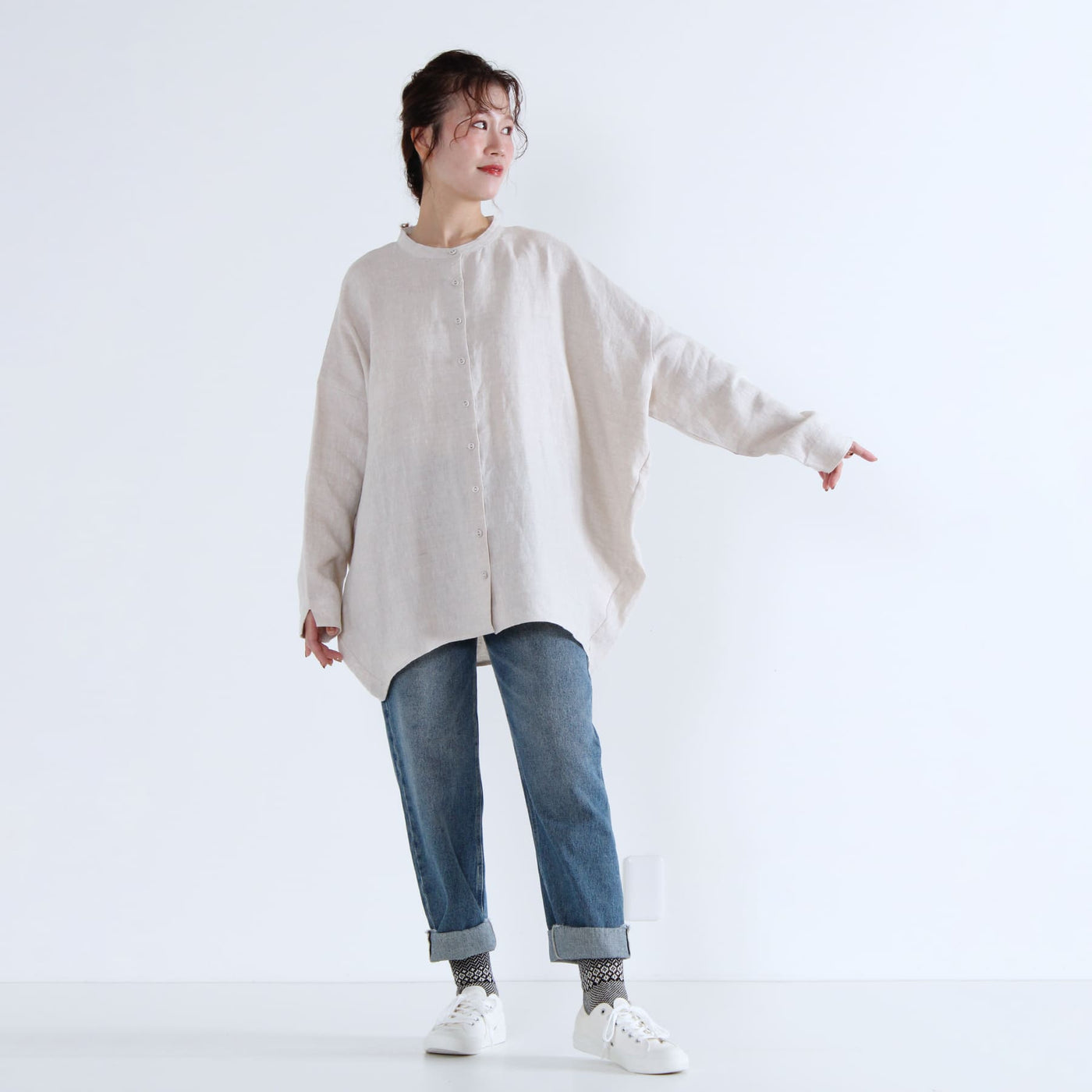 麻100% コクーンシャツ 強撚リネン使用