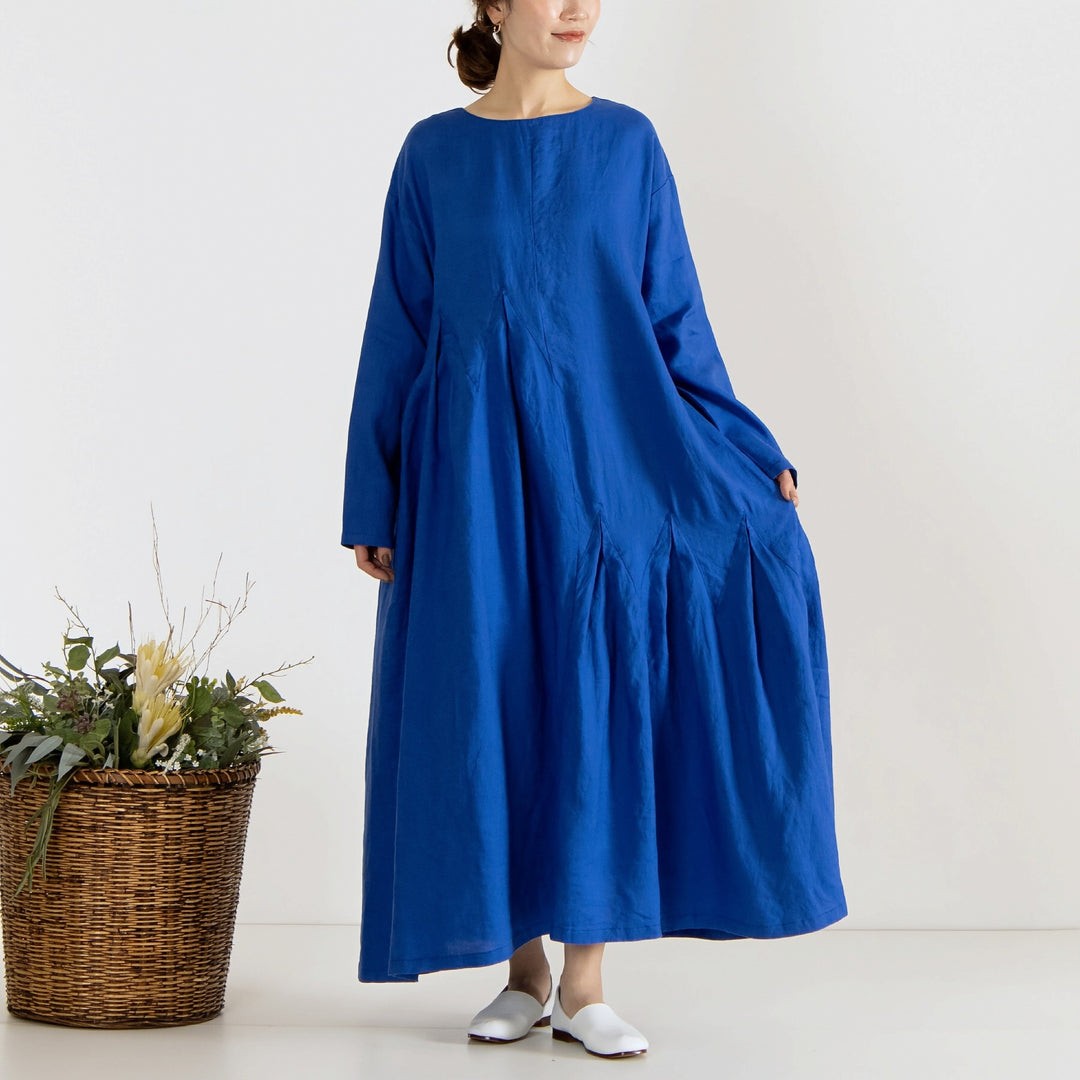 SALE】 08 Mab 麻100% 14番手リネン アシンメトリー切り替えワンピース