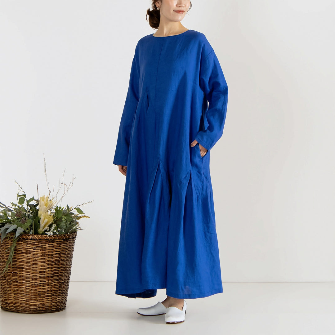 SALE】 08 Mab 麻100% 14番手リネン アシンメトリー切り替えワンピース