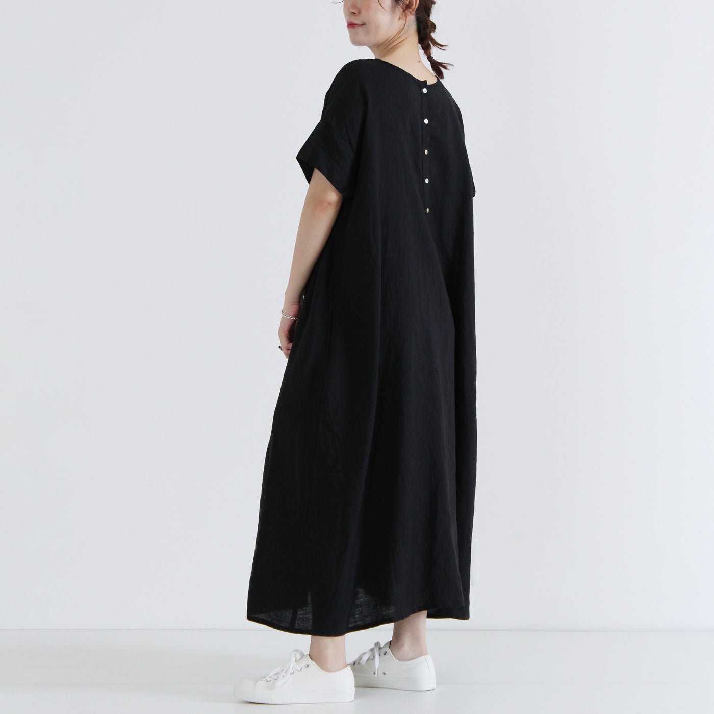 麻100% 前後着ピンタックワンピース 14番手リネン使用