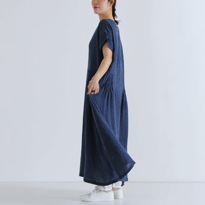 麻100% ローウエストタックワンピース リネンシャンブレー使用