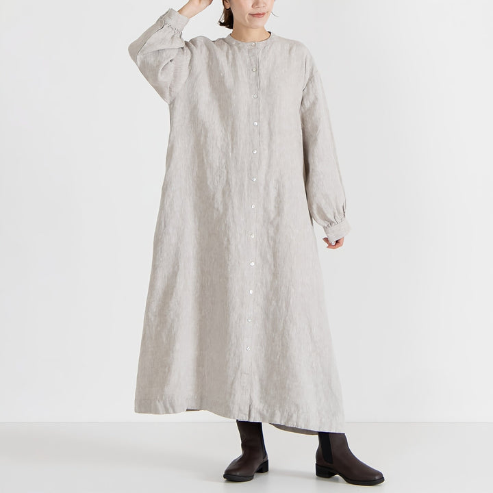 売約済み　専用　新品　マジョマジョ　麻100% ストライプ ロング ワンピース 大きい胸専用】ウエストシャーリングオープンショルダー花柄