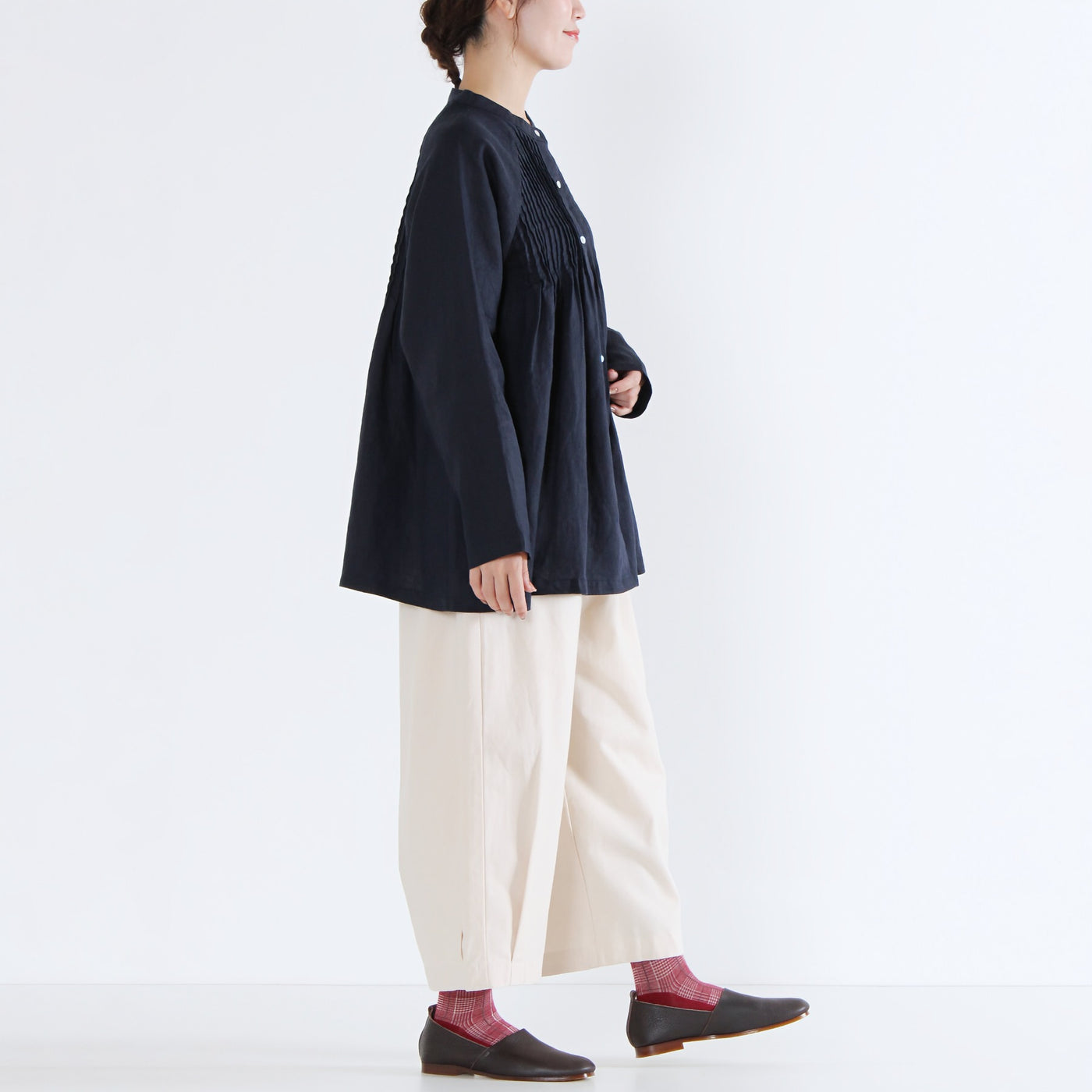 麻100% ラグラン袖ピンタックブラウス 14番手リネン使用